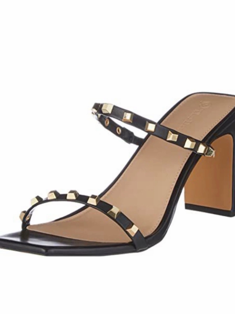 The Drop Avery square Toe Double Strap Block Heel Black studded Style